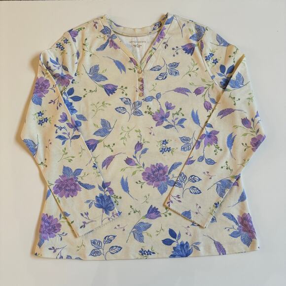 Appleseed's Two Piece Pajama Set Floral Lace Trim Size Medium Cotton Pants EUC - Picture 2 of 15